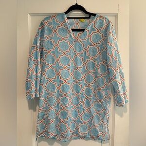 Roberta Roller Rabbit Blue and Orange Patterned Lightweight Tunic Size Small